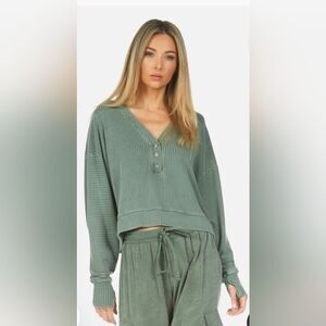 Green Ribbed Crop Top